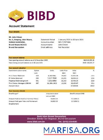 Printable Brunei Bank Islam Brunei Darussalam bank statement excel real example